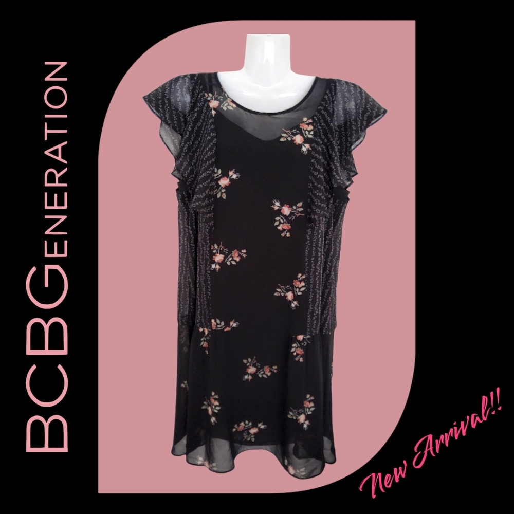 BCBGENERATION!! Popular 2pc Ensemble Black Floral Midi Dress!! A Just-Jen Fav!💖 - Picture 5 of 11